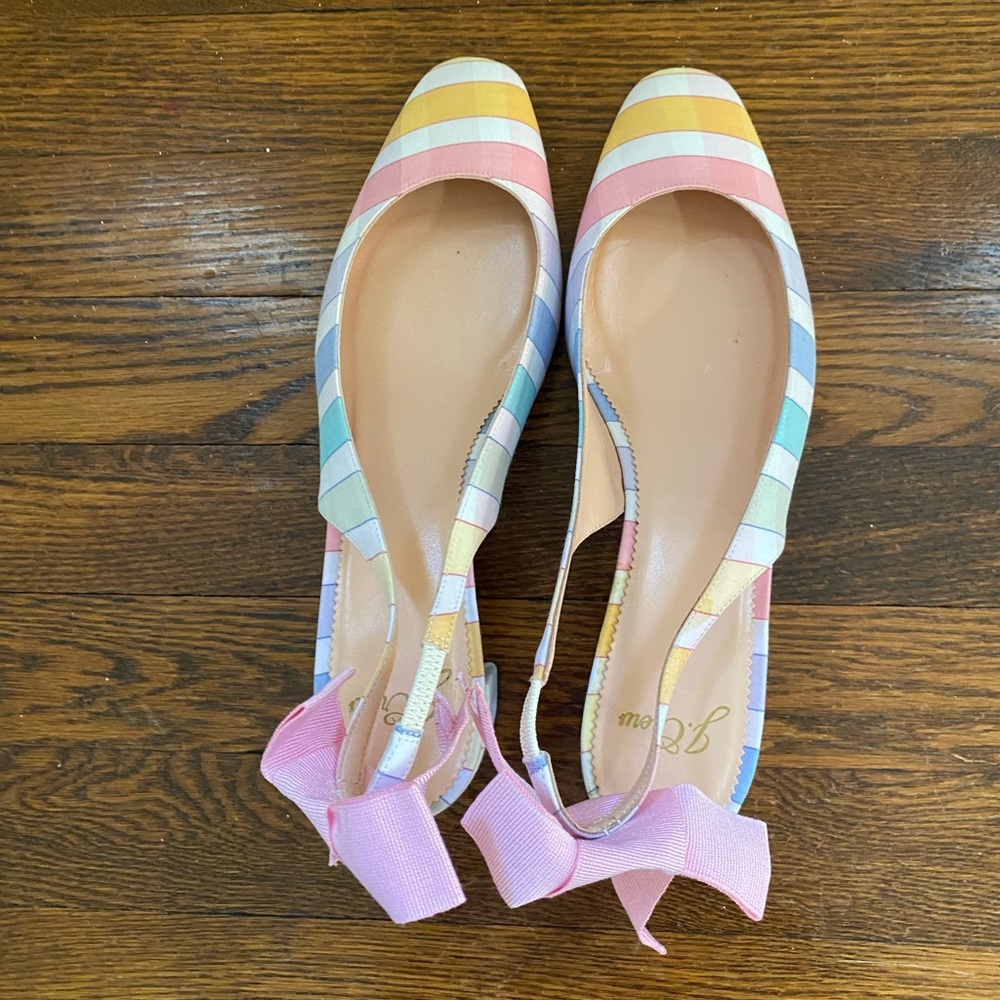 J crew slingback multi color pastel shoes with matching shirt